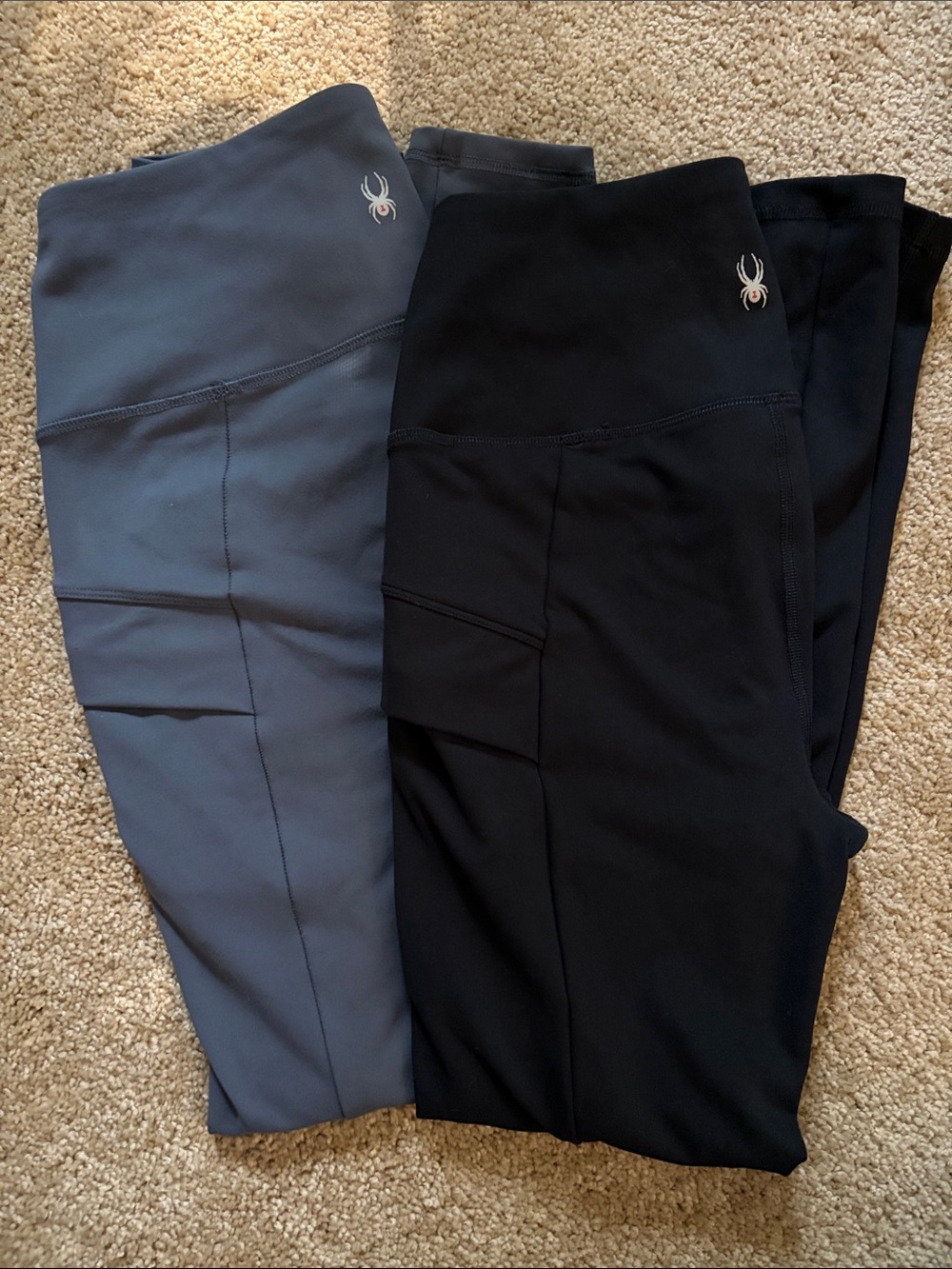 Spyder Women’s High-Rise Performance Leggings with pockets - Black & Slate Blue
